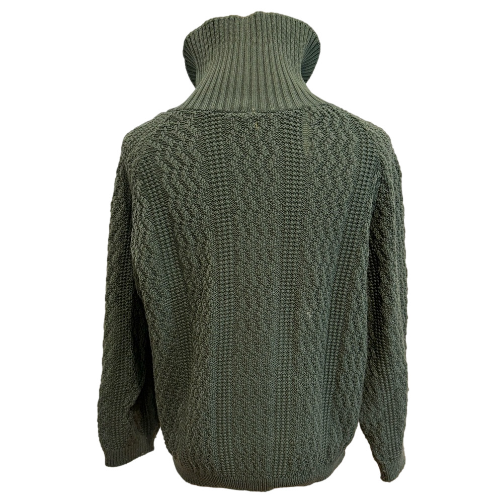 1962 JC PENNEYS OLIVE GREEN HIGH COLLAR CABLE KNIT SWEATER 3/4 SLEEVE MCM SZ L - Picture 3 of 6